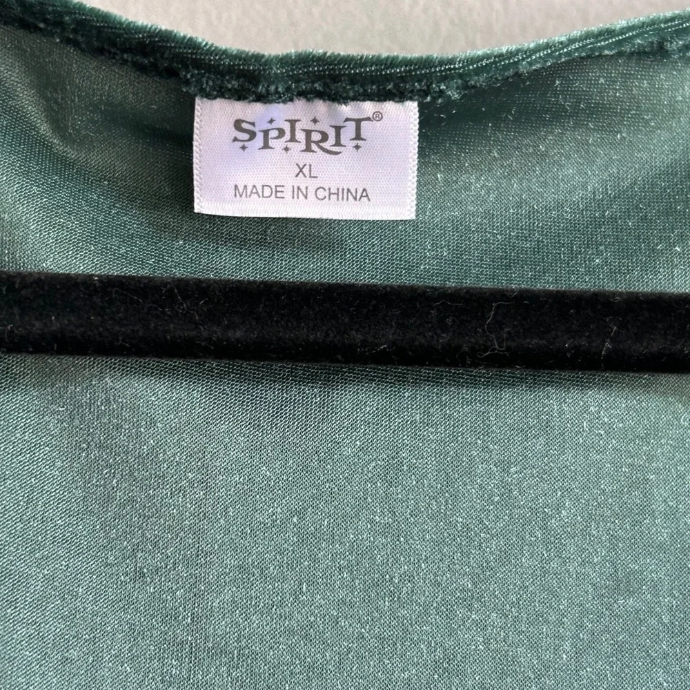 Spirit Halloween Green Renaissance Fairy Costume Dress XL Velvet Iridescent Mesh - Picture 3 of 10